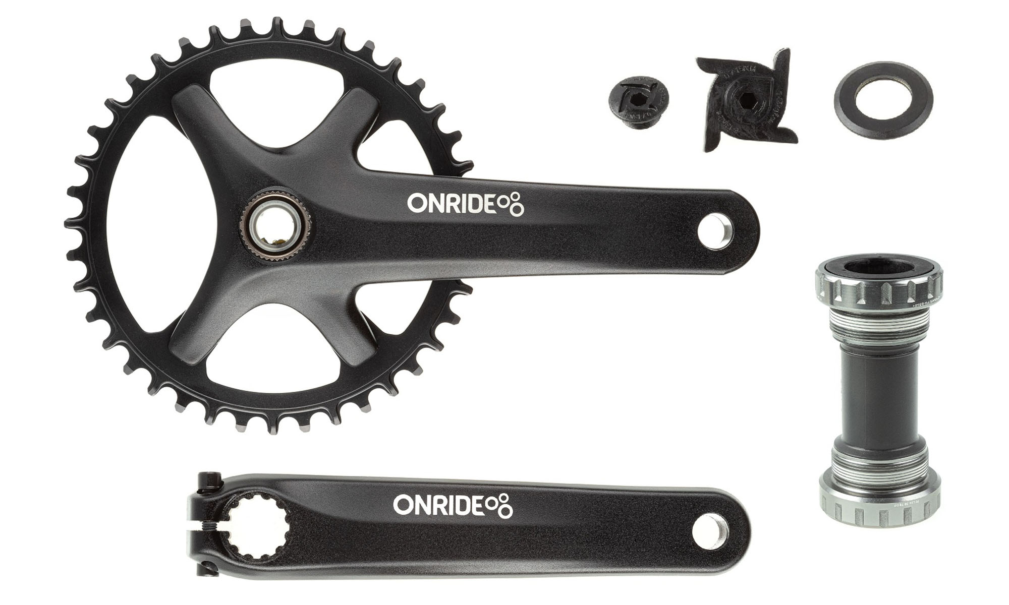 Шатуни ONRIDE Solo Pro 1130, Hollowtech, 170 мм, 40Т, BCD 110 мм, на 11/10/9 шв., з кареткою, чорний Шатуни ONRIDE Solo Pro 1130, Hollowtech, 170 мм, 40Т, BCD 110 мм, на 11/10/9 шв., з кареткою, чорний