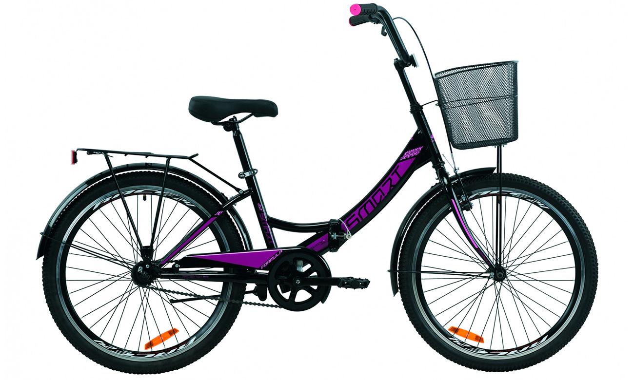 Фотографія Велосипед Formula SMART з кошиком 24" (2020) 2020 Чорно-фіолетовий
