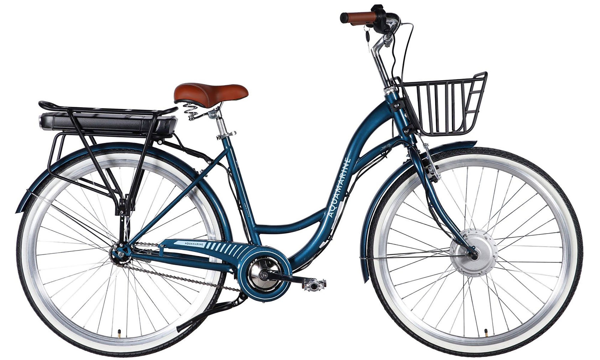Велосипед с электроприводом Dorozhnik eAQUAMARINE BH 28", размер L, рама-19", 36B, 13А*ч, 500Вт, год 2026, темно-синий с корзиной