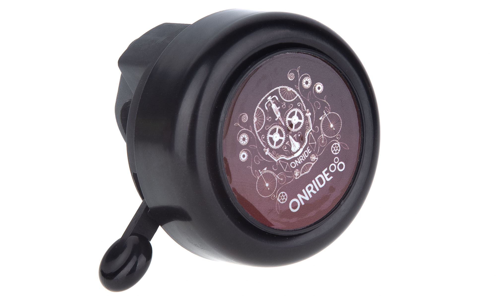 Звонок ONRIDE Rang 10, велочереп, алюминиевый, диаметр руля 22мм, черно-коричневый 