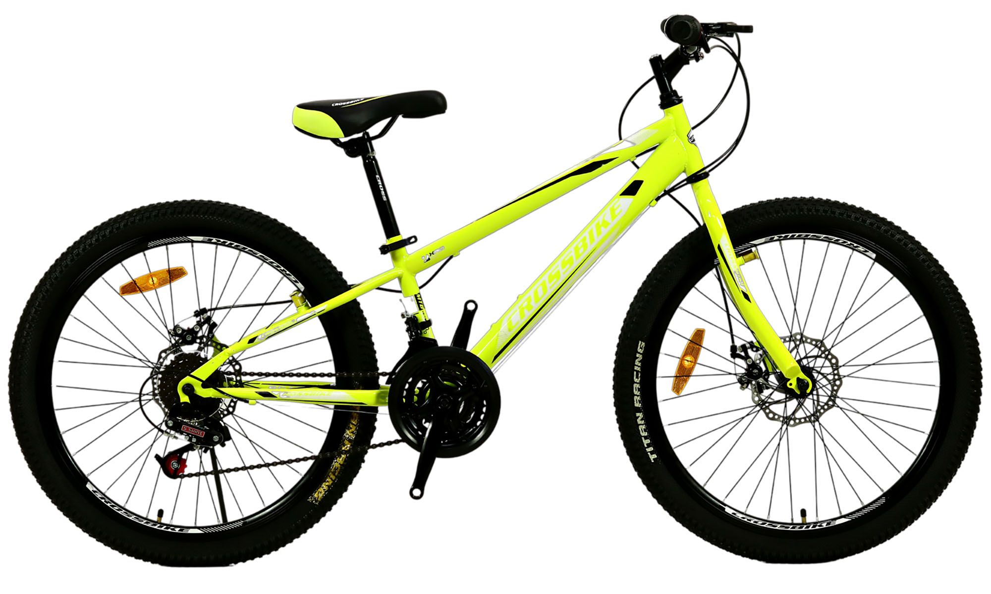 Велосипед CROSSBIKE Spark D 24", размер XXS, рама 11", год 2023, Неоновый-Желтый Велосипед CROSSBIKE Spark D 24", размер XXS, рама 11", год 2023, Неоновый-Желтый