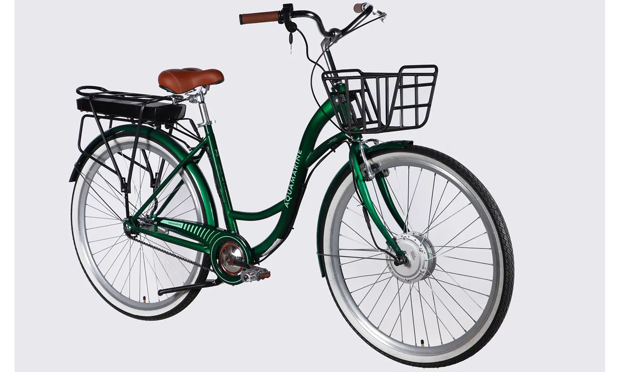 Велосипед с электроприводом Dorozhnik eAQUAMARINE BH 28", размер L, рама-19", 36B, 13А*ч, 500Вт, год 2026, зеленый с корзиной 2