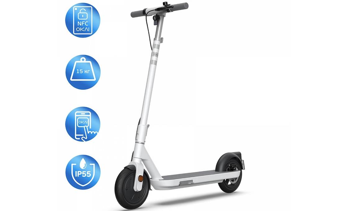 Электросамокат OKAI ES10-NEON Lite 9" 300(600)W, 7.8Ah, NFC, App, белый 