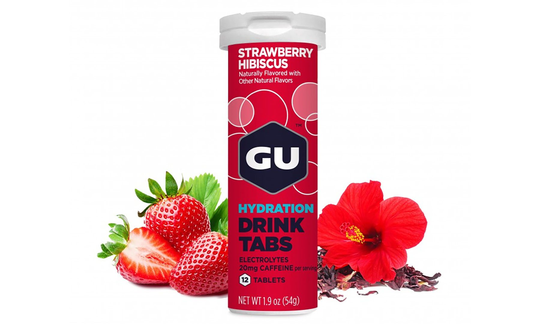 Фотография Изотонические таблетки GU Energy Strawberry Hibiscus (с кофеином), 12 шт в тубе