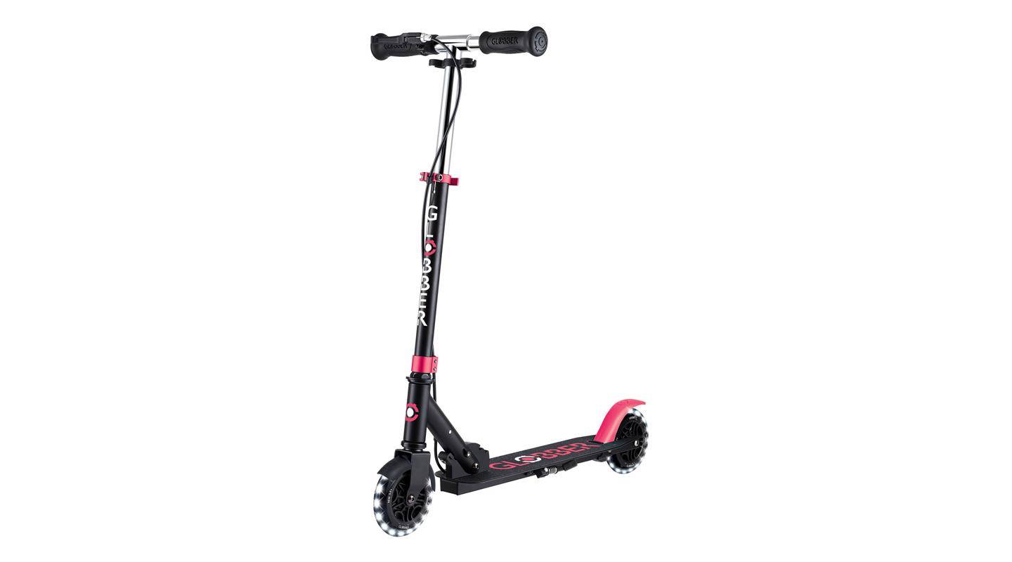 Самокат GLOBBER серии FLOW ELEMENT JUNIOR LIGHTS, черно-розовый, колеса с подсветкой, 3+ 3