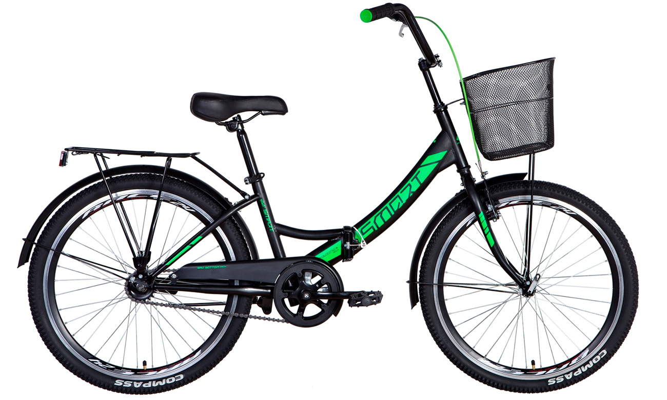 Фотографія Велосипед Formula SMART Vbr з кошиком 24" (2021) 2021 Чорно-зелений