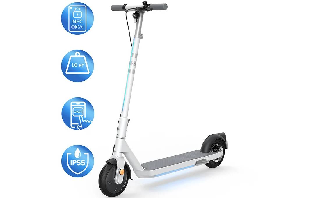 Электросамокат OKAI ES20-NEON 9" 300(600)W, 9.8Ah, NFC, App, белый Электросамокат OKAI ES20-NEON 9" 300(600)W, 9.8Ah, NFC, App, белый