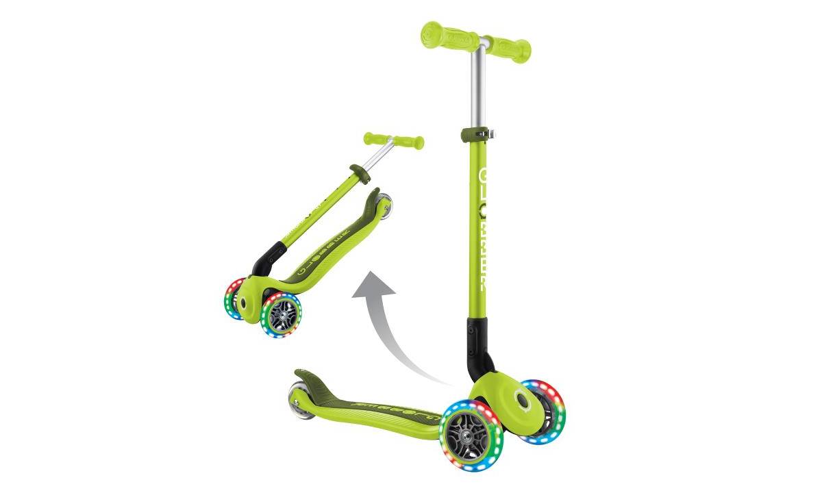 Фотография Самокат GLOBBER PRIMO FOLDABLE LIGHTS, зеленый, колеса с подсветкой, 3+ 6