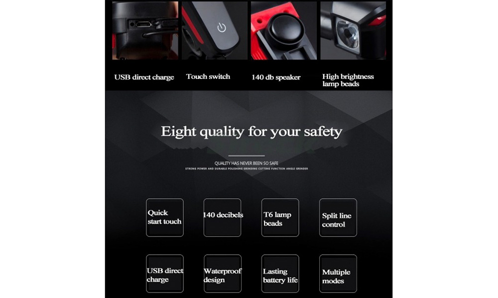 Фонарь передний BC-FL1552 350 лм Li-on 2000 мАч с эл звонком 120дб USB, черно-красный 4 Фонарь передний BC-FL1552 350 лм Li-on 2000 мАч с эл звонком 120дб USB, черно-красный 4