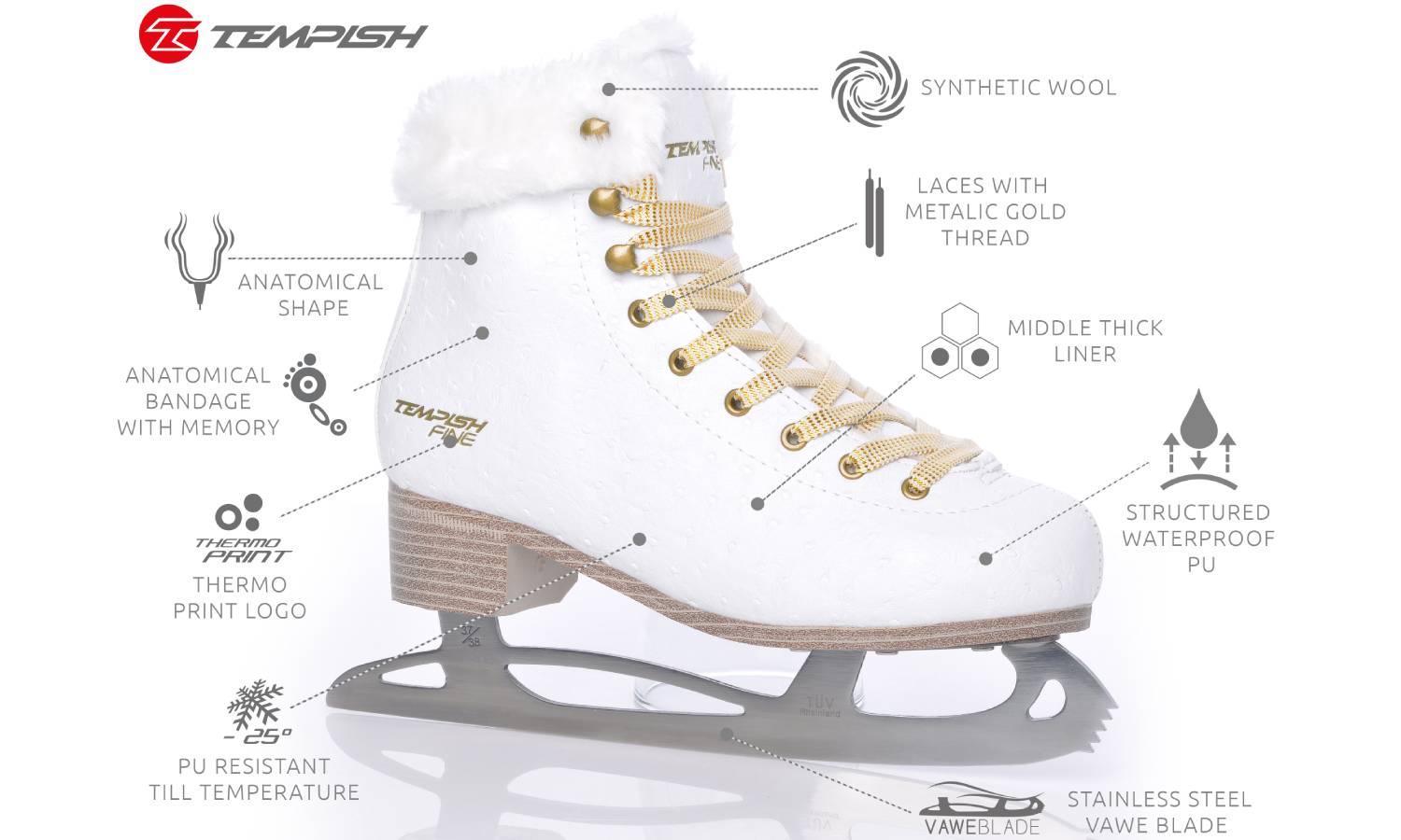 Фігура ковзани Температура тонкого розміру 39 Білий 2 Фігура ковзани Температура тонкого розміру 39 Білий 2