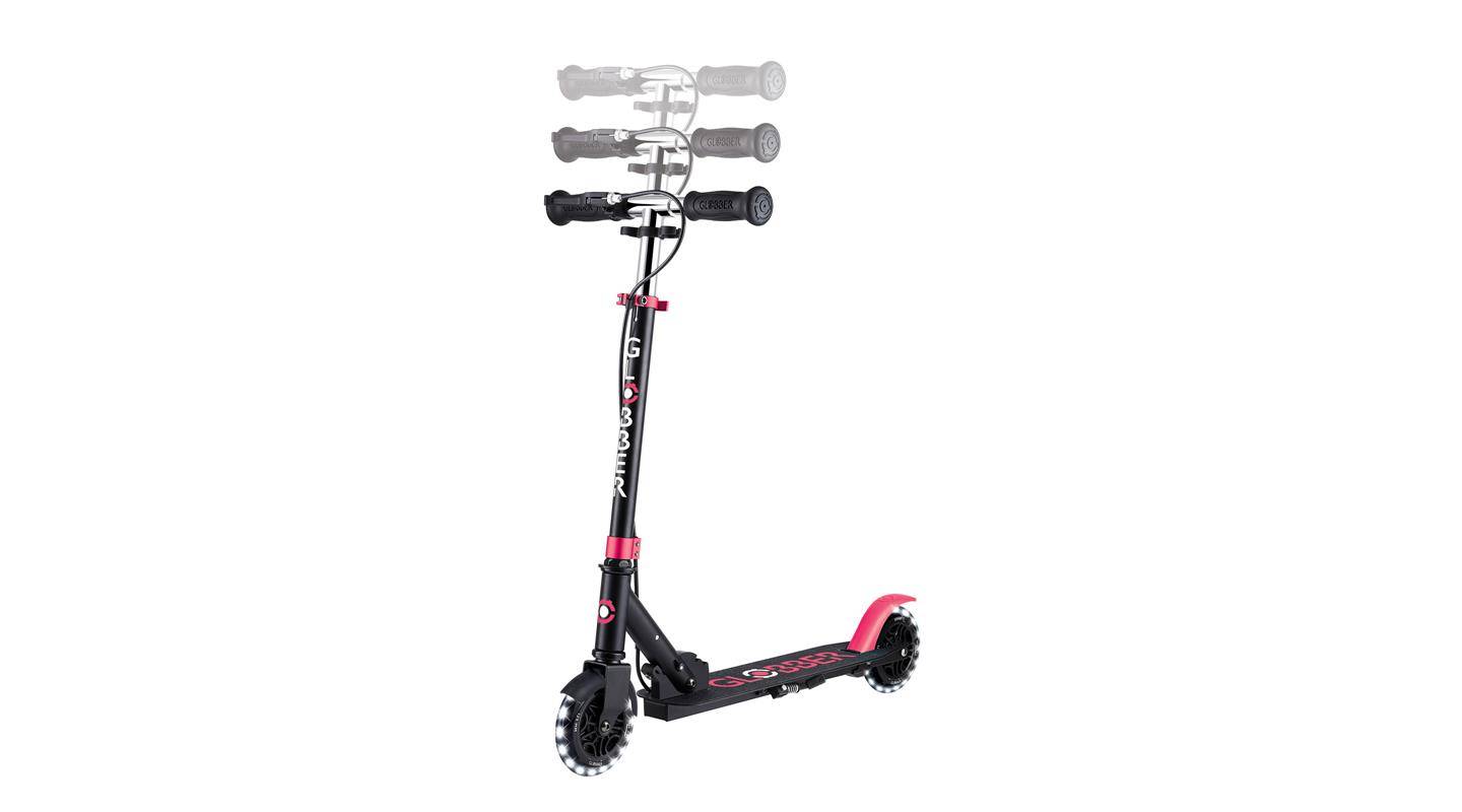 Самокат GLOBBER серии FLOW ELEMENT JUNIOR LIGHTS, черно-розовый, колеса с подсветкой, 3+ 4