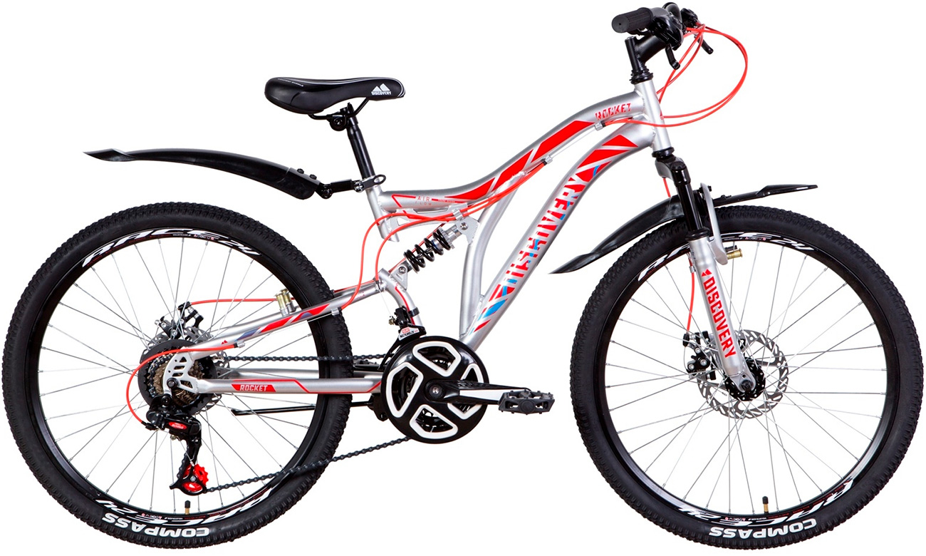 Фотография Велосипед Discovery ROCKET AM2 DD 24" (2021) 2021 Серебристо-красный