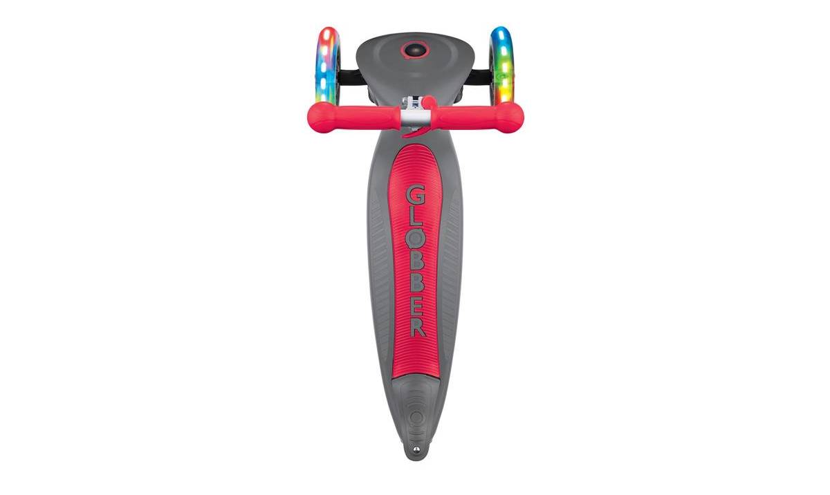 Самокат GLOBBER PRIMO FOLDABLE LIGHTS, серо-красный, колёса с подсветкой, 3+ 6