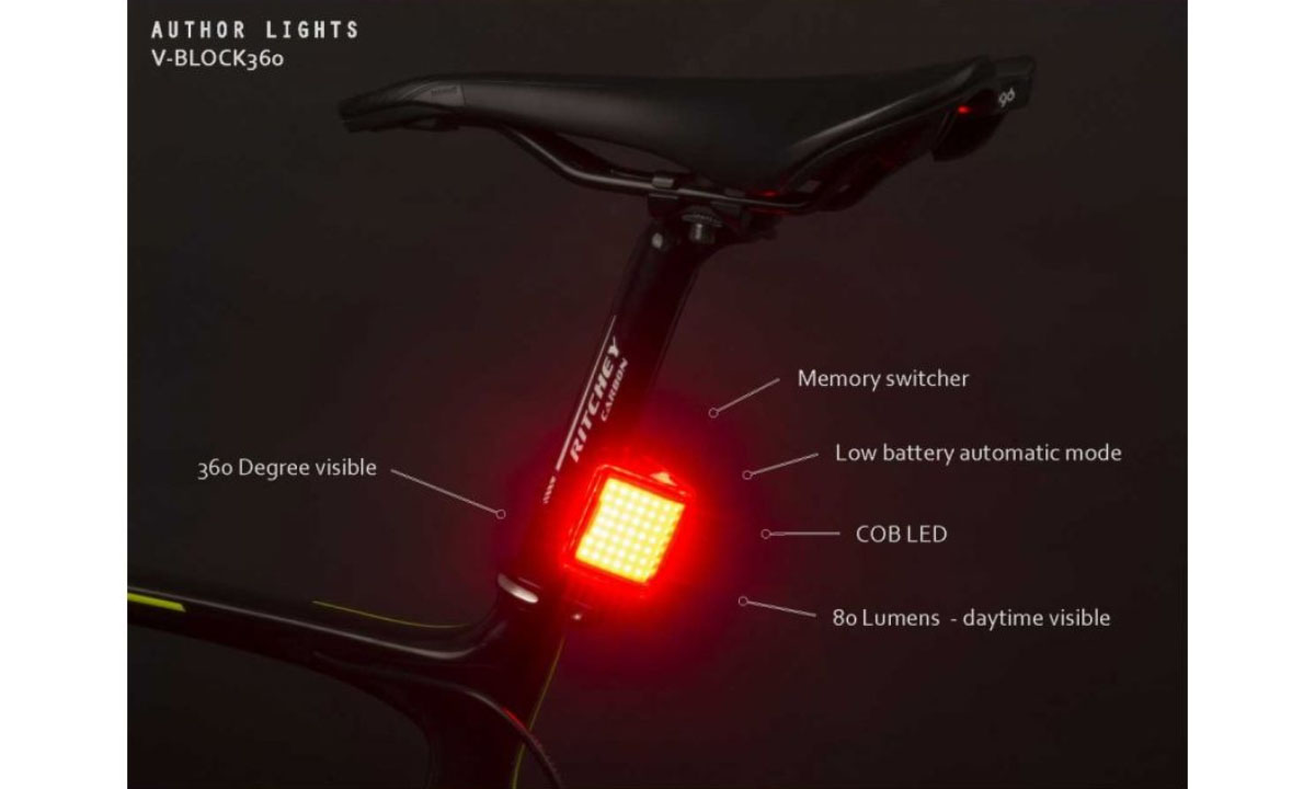 Ліхтар стоп задній Author V-Block360 USB CobLed 80 lm, чорний з червоним рефлектором 4 Ліхтар стоп задній Author V-Block360 USB CobLed 80 lm, чорний з червоним рефлектором 4