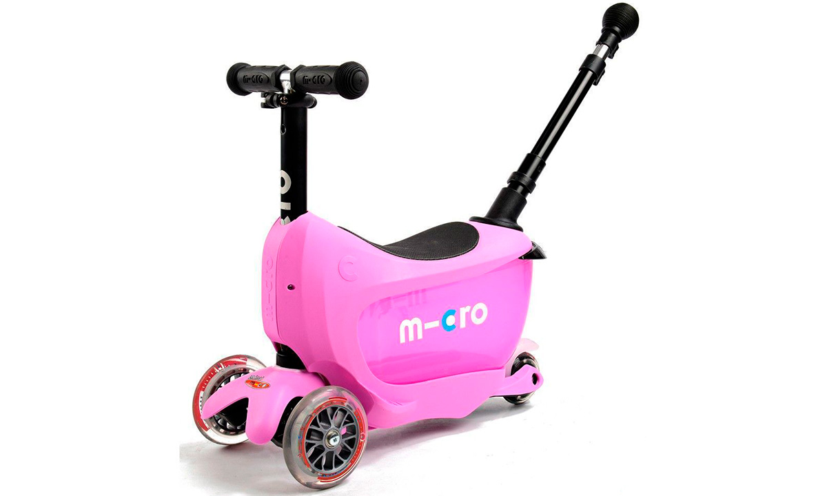 Самокат детский с ручкой Mini Micro 2go Deluxe Plus Розовый 4