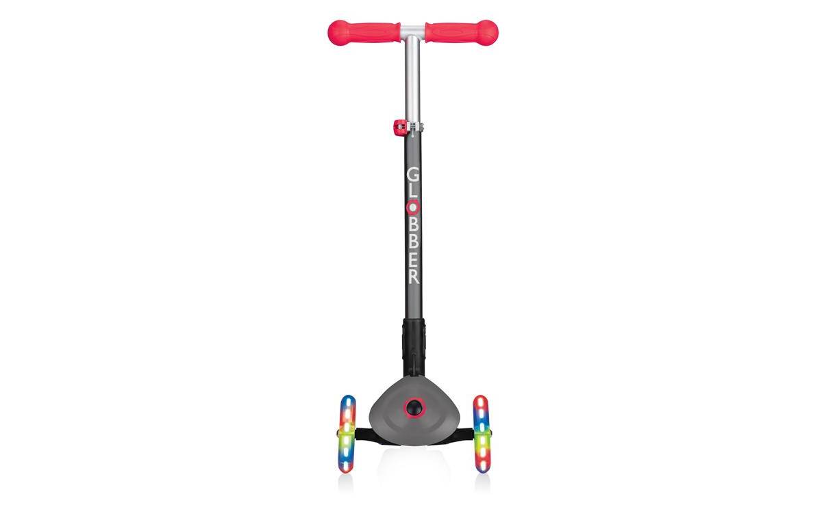 Самокат GLOBBER PRIMO FOLDABLE LIGHTS, серо-красный, колёса с подсветкой, 3+ 2
