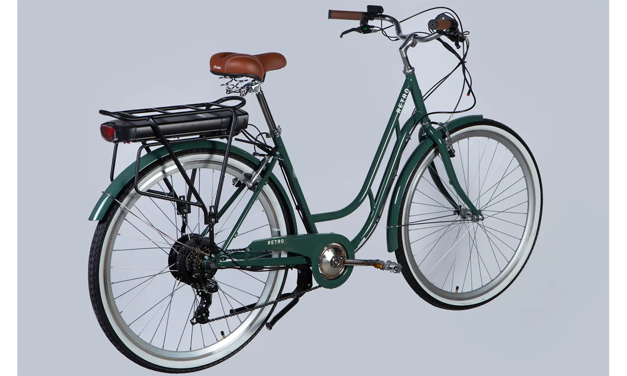 Велосипед с электроприводом Dorozhnik eRETRO Vbr FR 28", размер L, рама-19", 36B, 13А*ч, 500Вт, год 2026, зелено-серый 2