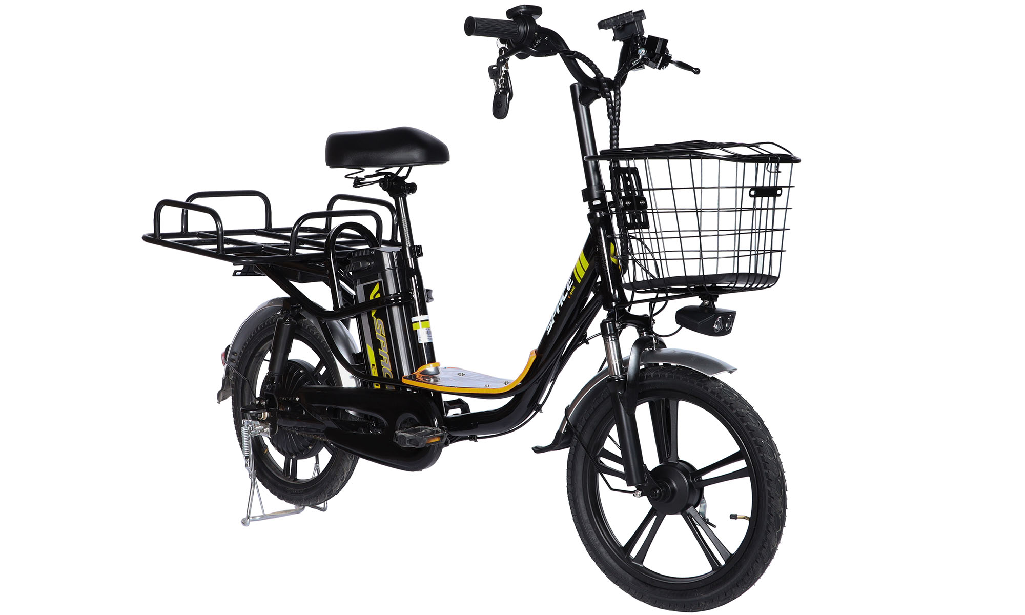 Велосипед з електроприводом SPACE eELDORADO DD FR 18", розмір S, рама 15", 48B 15А * год 500Вт, 2025, чорно-жовтий 4