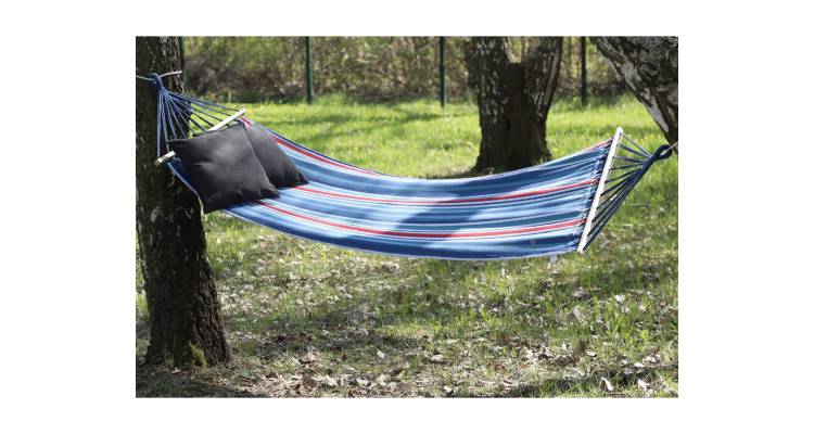 Гамак гавайский Jumi Garden тканевий с планкой сине-красный 2 Гамак гавайский Jumi Garden тканевий с планкой сине-красный 2