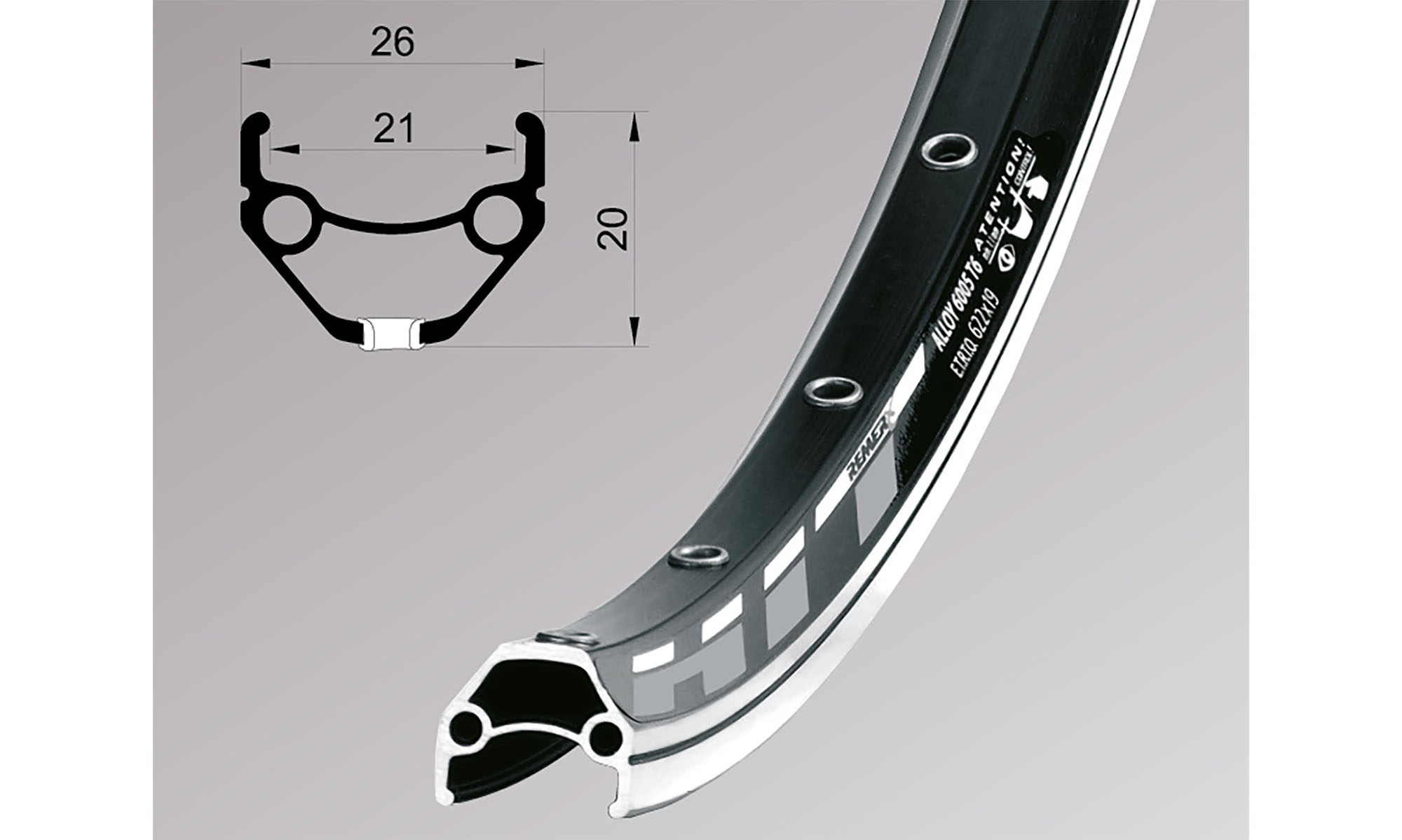 Обод Remerx HIT 21 RX 4521, 28'', 622x21, 32 отв., AV, пистонированный, черный анодированный, V-Br, CNC 