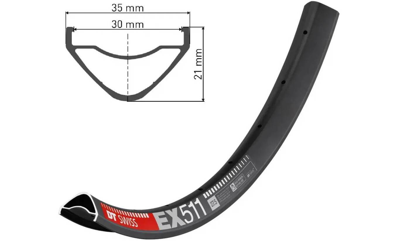 Обід DT Swiss EX 511, 27.5", розмір 584×30 мм, 32 отвори, ніпель Presta, дискові гальма, чорний 2 Обід DT Swiss EX 511, 27.5", розмір 584×30 мм, 32 отвори, ніпель Presta, дискові гальма, чорний 2