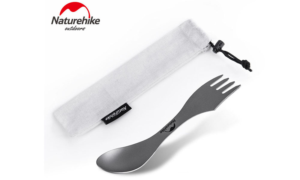 Фотография Ложка-вилка-нож Naturehike Titanium NH19T012, титан 2