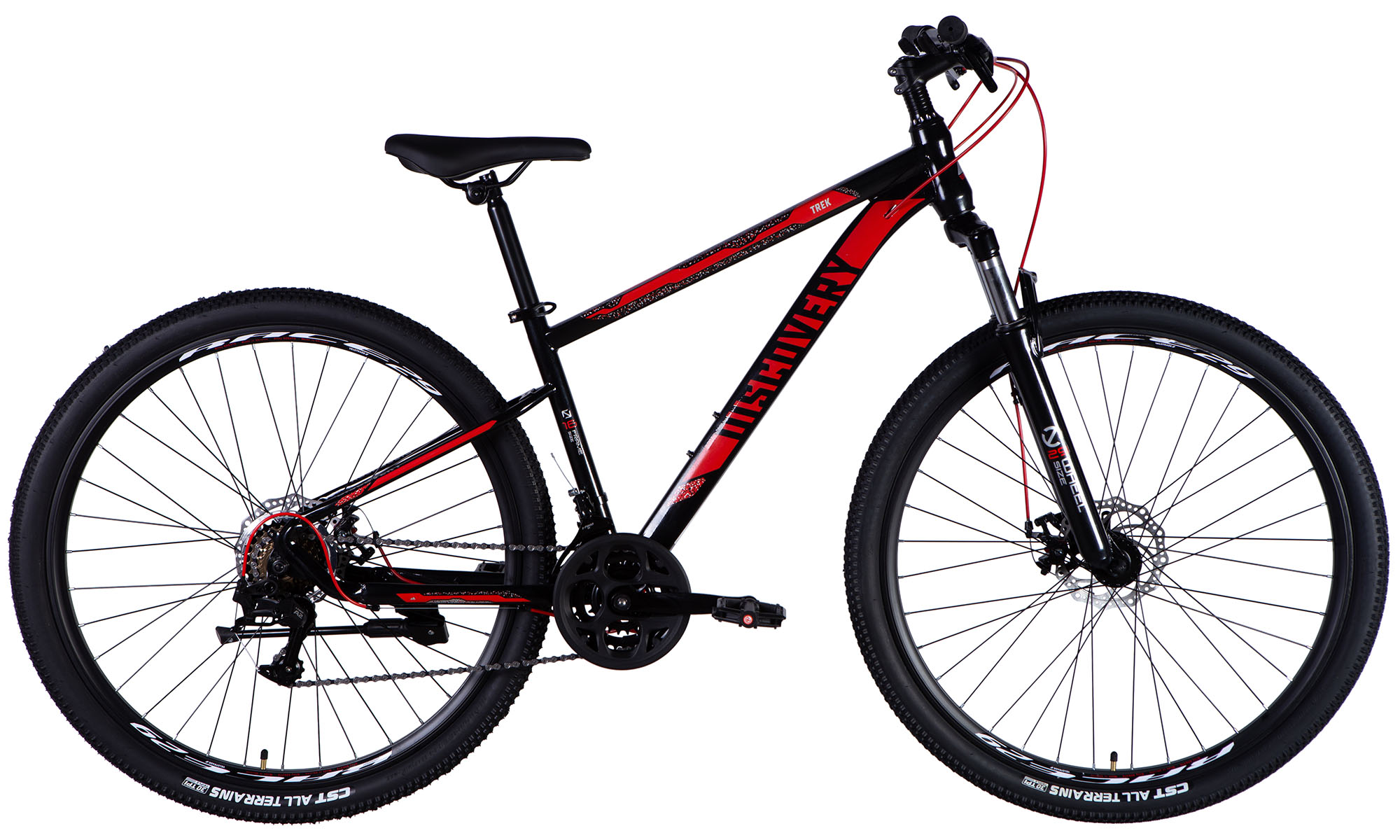 Велосипед Discovery TREK DD FR 29", размер XL, рама 21", год 2025, черно-красный 