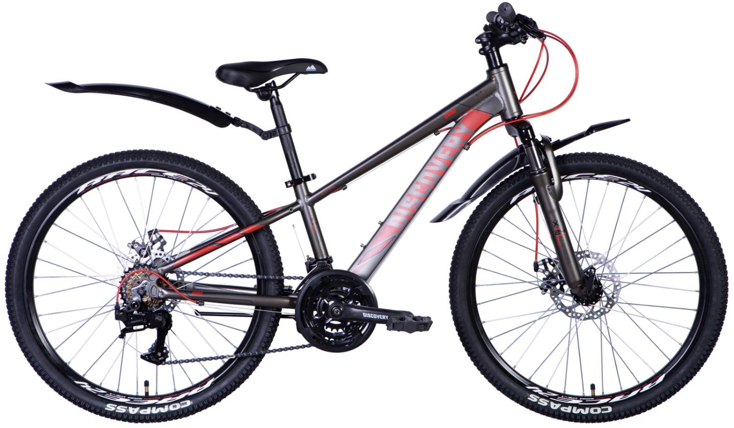 Фотография Велосипед Discovery QUBE AM DD 24" размер XXS рама 11" 2024 Серо-красный 