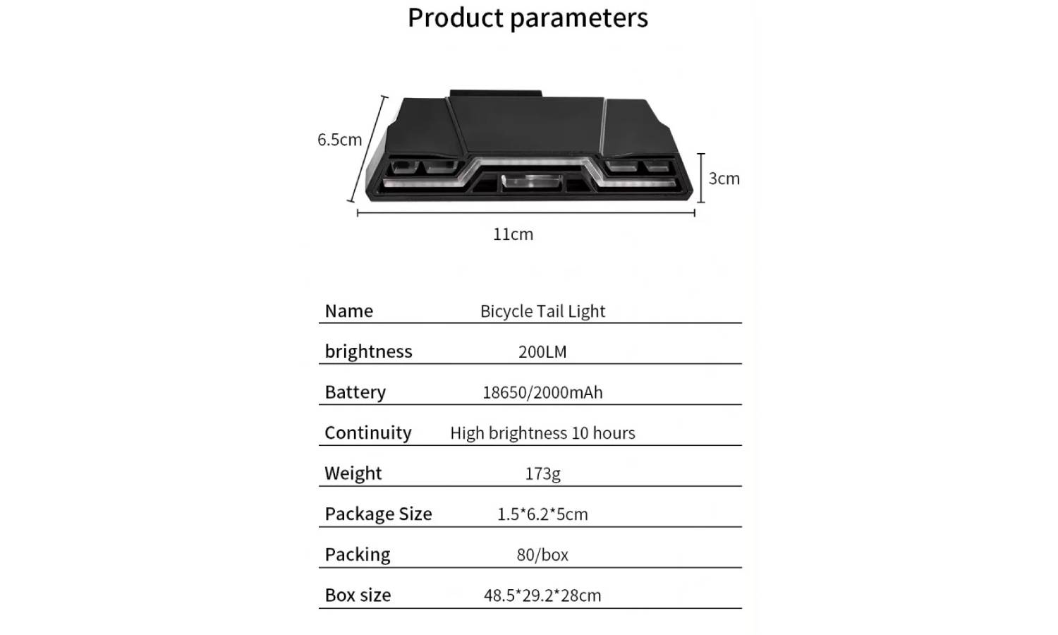 Задняя фара SSWD 200Lm, 2000mAh пластик 5