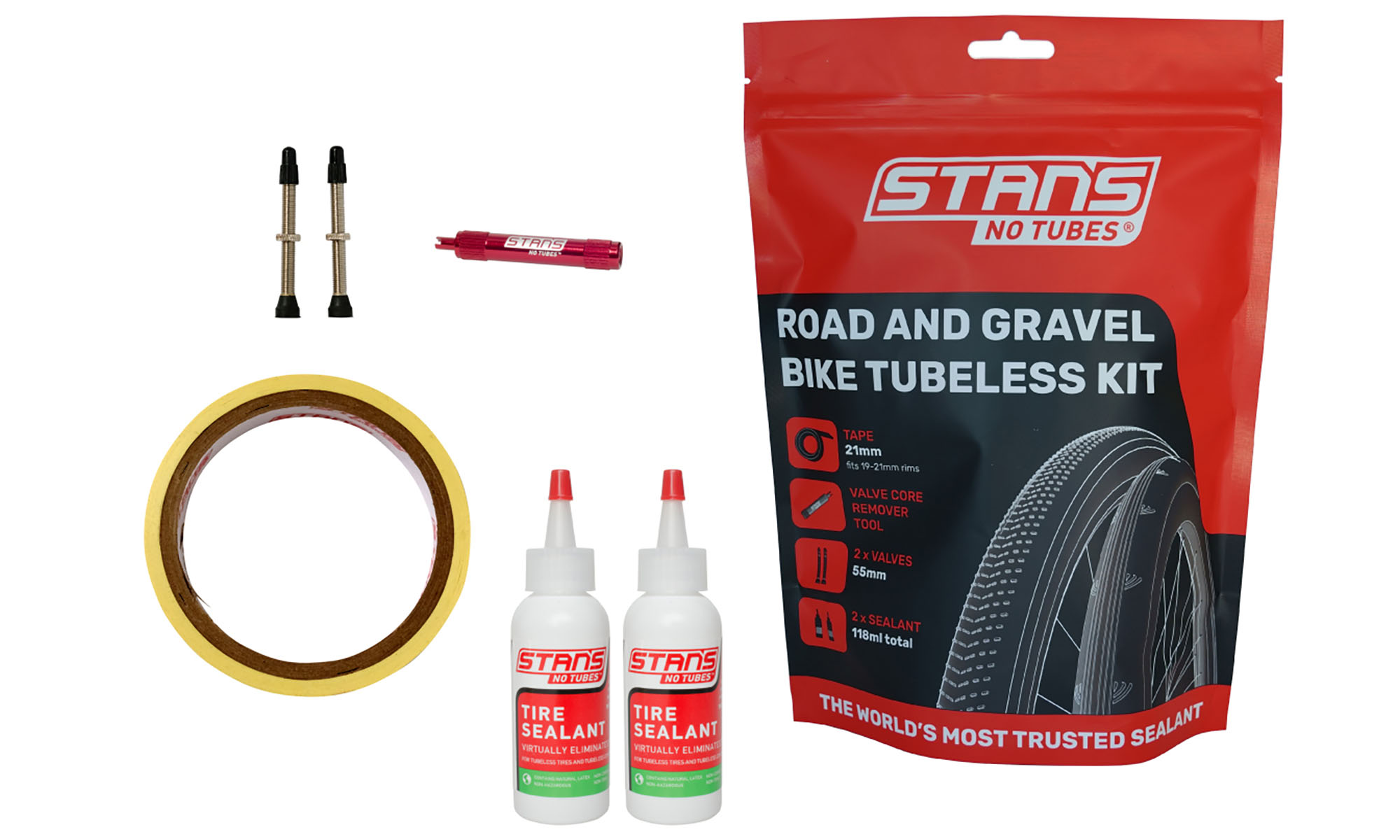 Stan'S Road Tubeless Kit 25 мм набір (стрічка 25 мм, сосок 55 мм, герметик 118 мл, викрутка) 
