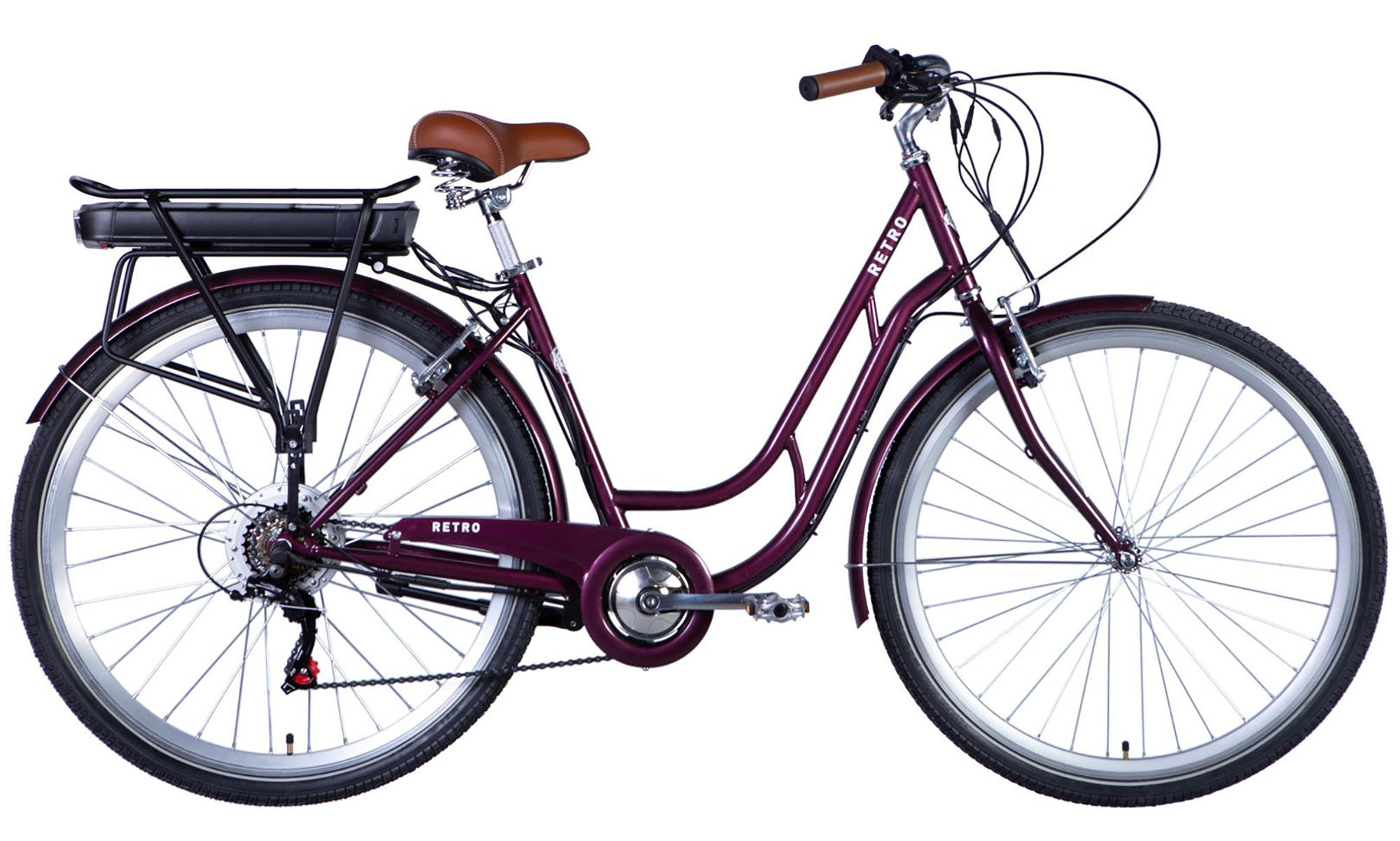 Велосипед с электроприводом Dorozhnik eRETRO Vbr FR 28", размер L, рама-19", 36B, 13А*ч, 500Вт, год 2026, малиновый Велосипед с электроприводом Dorozhnik eRETRO Vbr FR 28", размер L, рама-19", 36B, 13А*ч, 500Вт, год 2026, малиновый