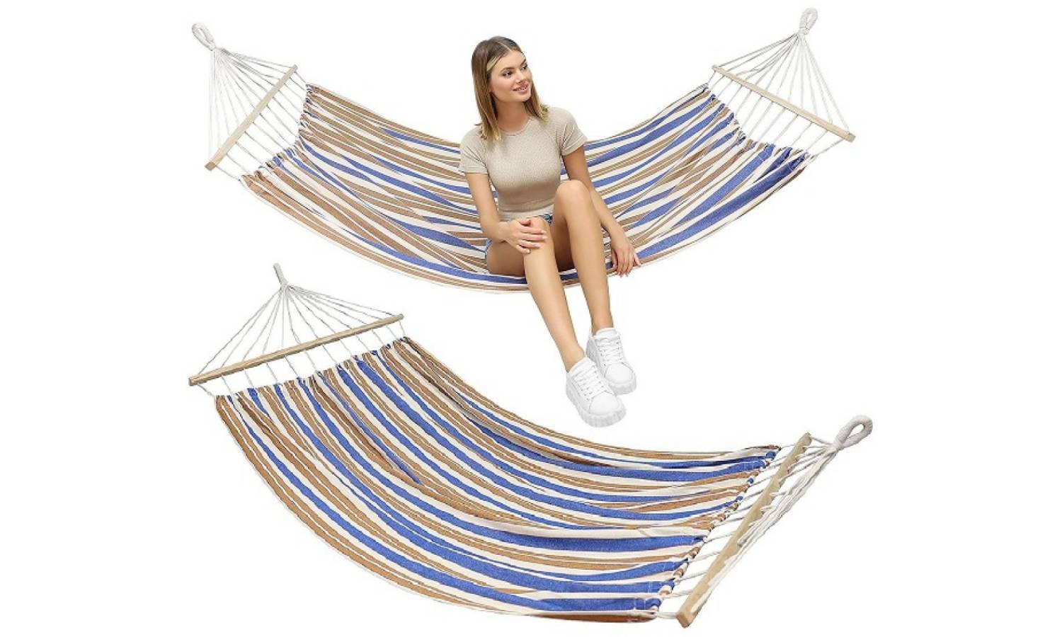 Гамак Enero 200X100см коричневий із синім у смужку 3 Гамак Enero 200X100см коричневий із синім у смужку 3
