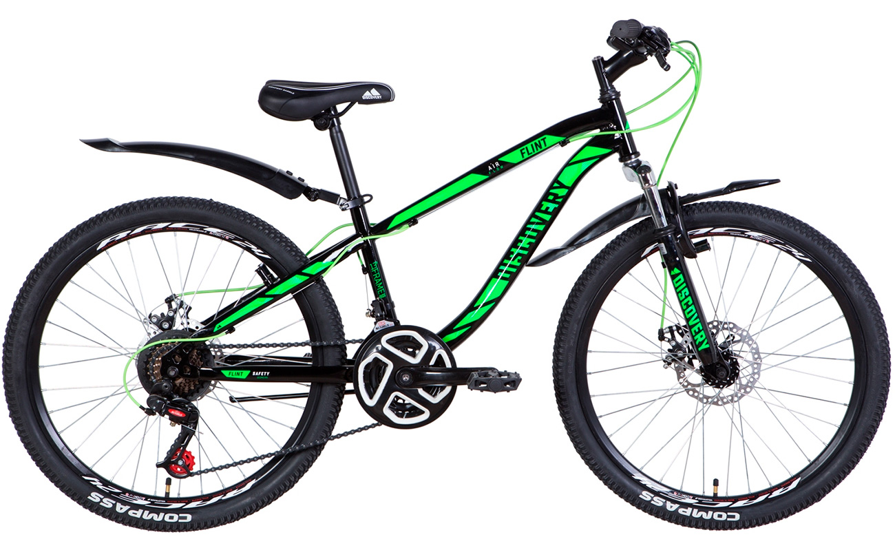 Фотография Велосипед Discovery FLINT AM DD 24" (2021) 2021 Черно-зеленый