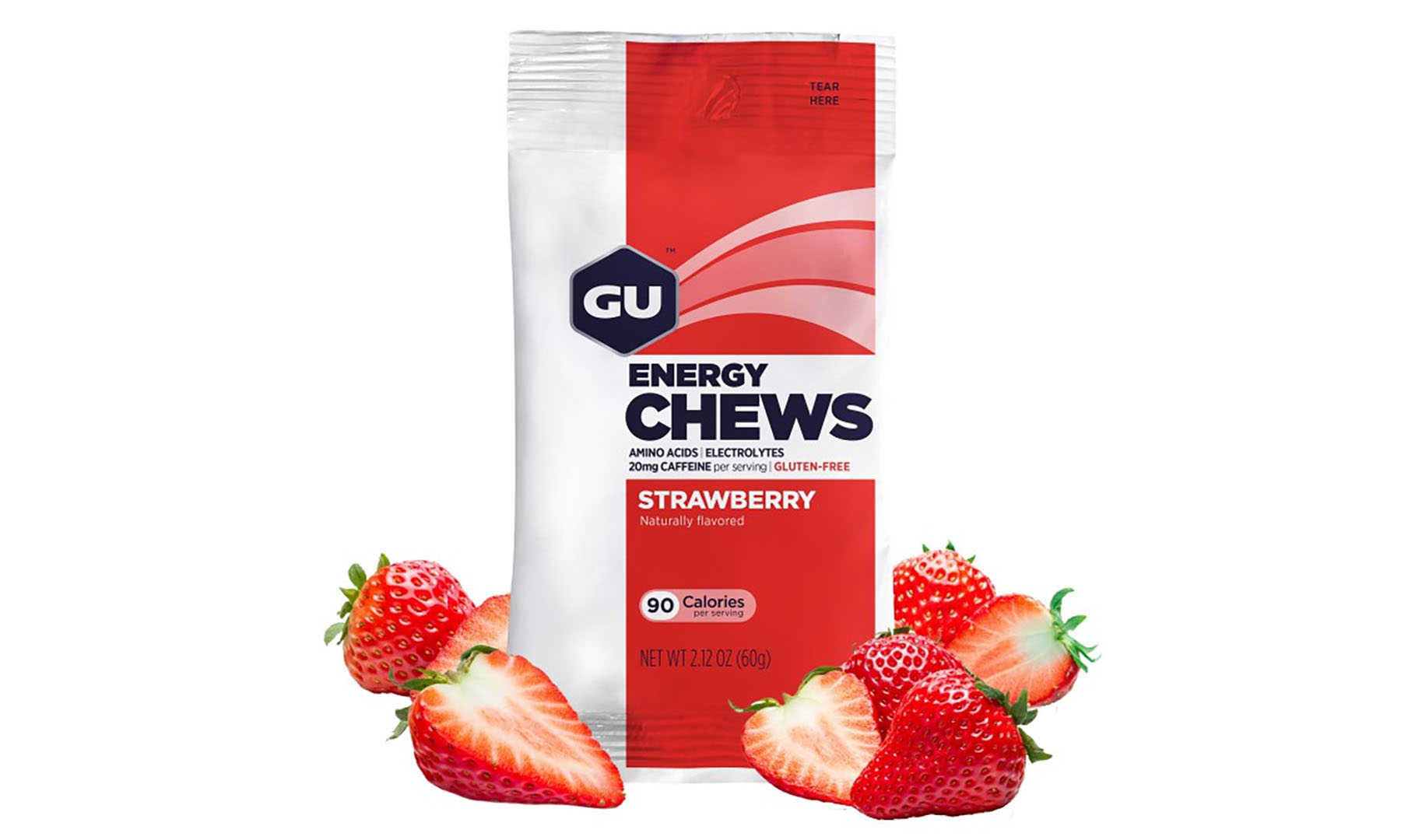 Фотография Энергетические желейки GU Energy Chews Strawberry, 60 г (20 мг кофеина)