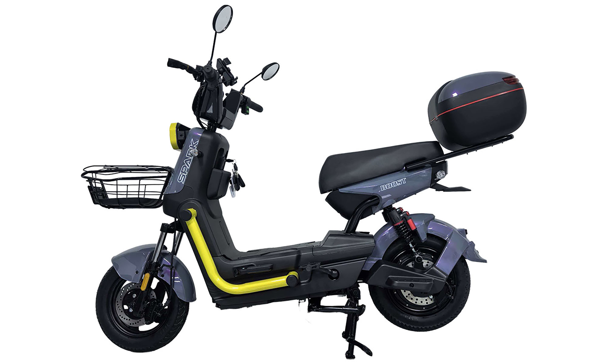 Велосипед з електромотором SPARK BOOST 14", розмір універсальний, рік 2026, 72V/1200W/25Ah, сірий  з жовтим 