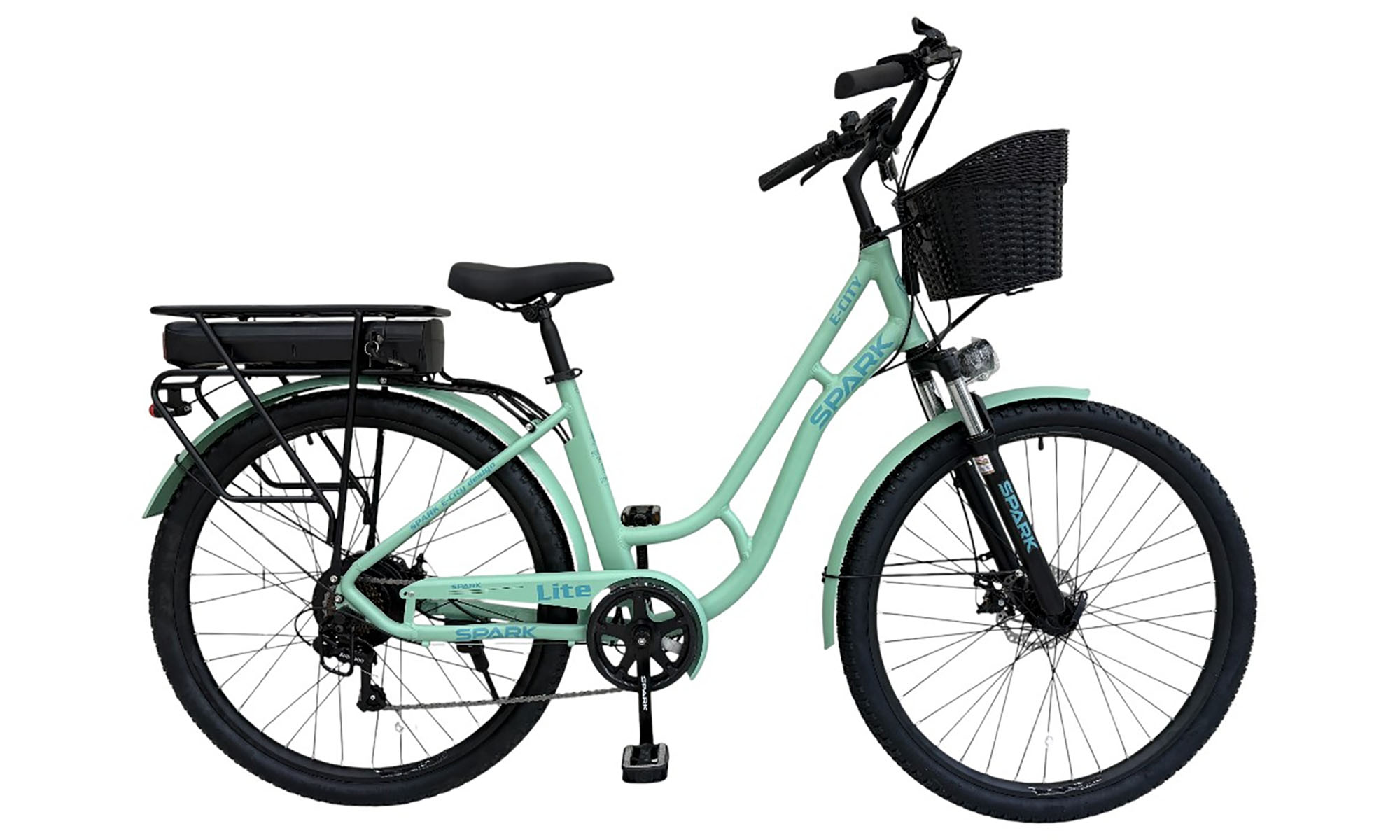Велосипед с электромотором SPARK E-CITY LITE 28", размер M, рама 18", 48V/500W/12,8Ah, год 2026, мятный 