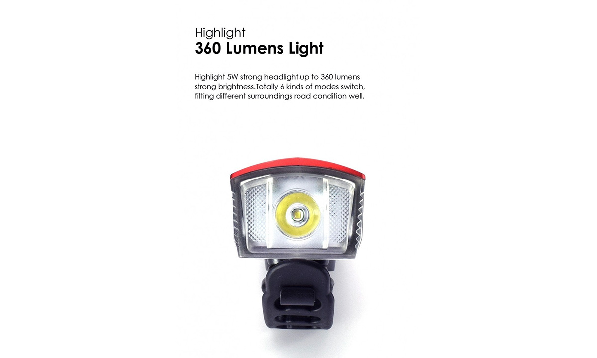 Фонарь передний BC-FL1592 350 лм LED питание Li-on 1800 мАч с эл звонком USB, красный 3
