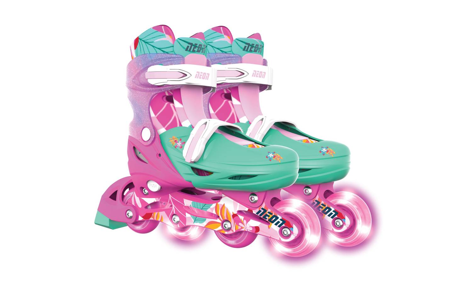 Роликовые коньки Neon Combo, размер 34-37, цветы 2