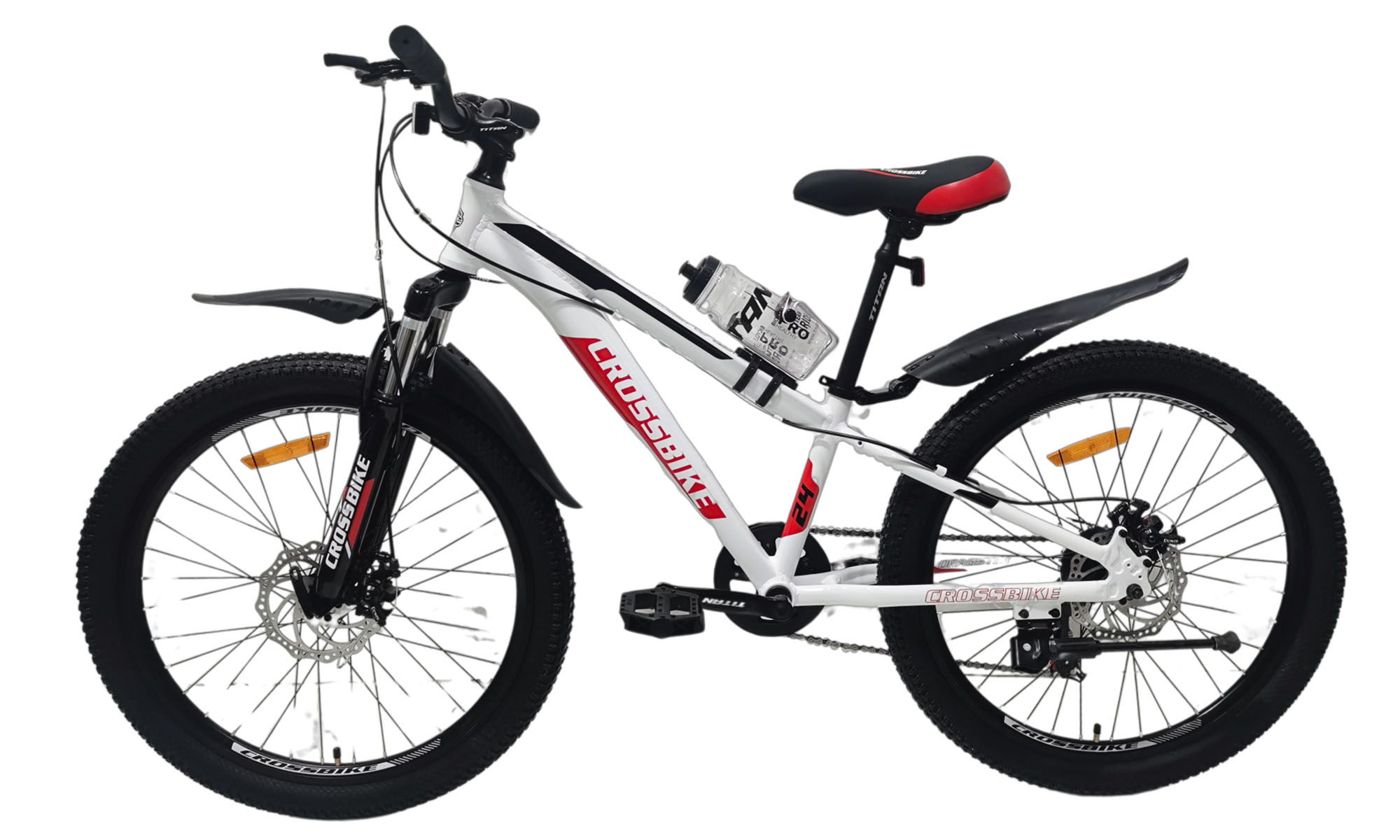 Велосипед Crossbike Dragster Susp 24", размер XXS, рама 11", год 2025, Белый-Красный Велосипед Crossbike Dragster Susp 24", размер XXS, рама 11", год 2025, Белый-Красный