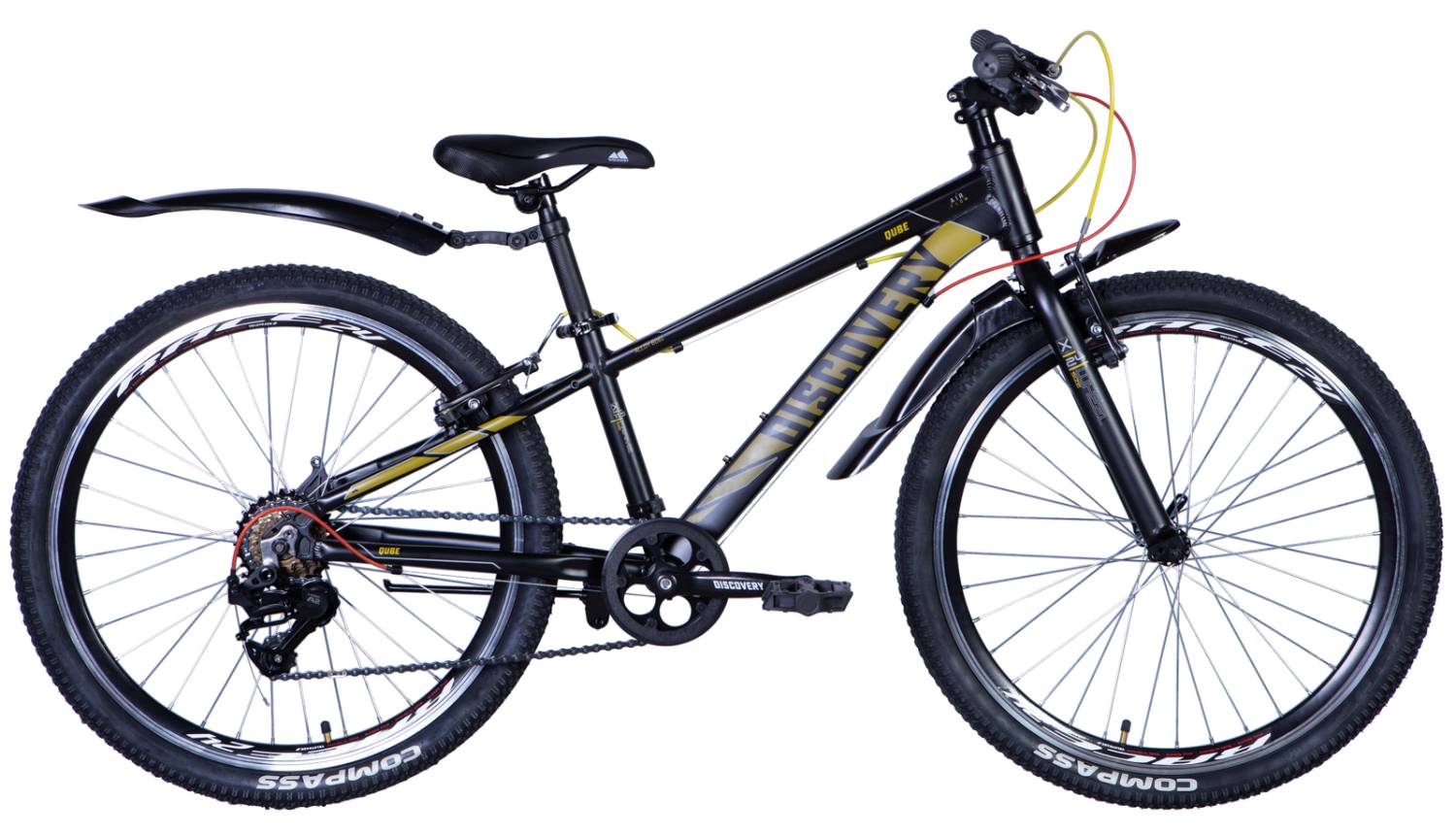 Фотография Велосипед Discovery QUBE Vbr 24" размер XXS рама 11,5" 2024 Черно-желтый 