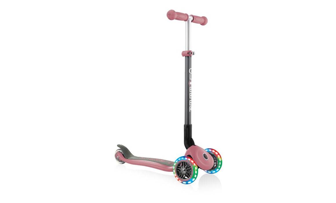 Самокат GLOBBER PRIMO FOLDABLE LIGHTS, пастельно-розовый, колёса с подсветкой, 3+ 4