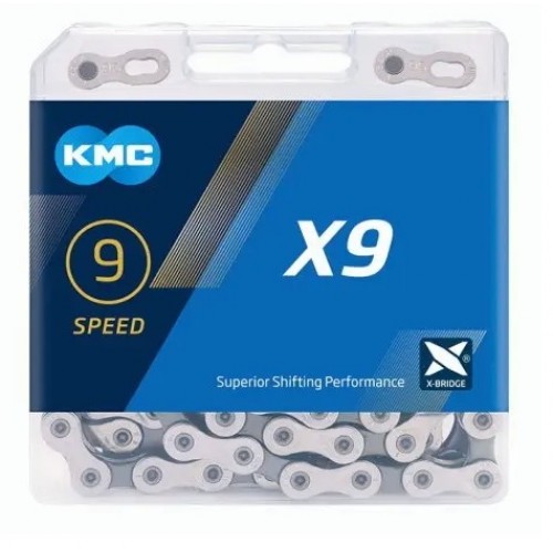Цепь KMC X9, 9ск 116 звеньев, Серебристо-серая 2 Цепь KMC X9, 9ск 116 звеньев, Серебристо-серая 2