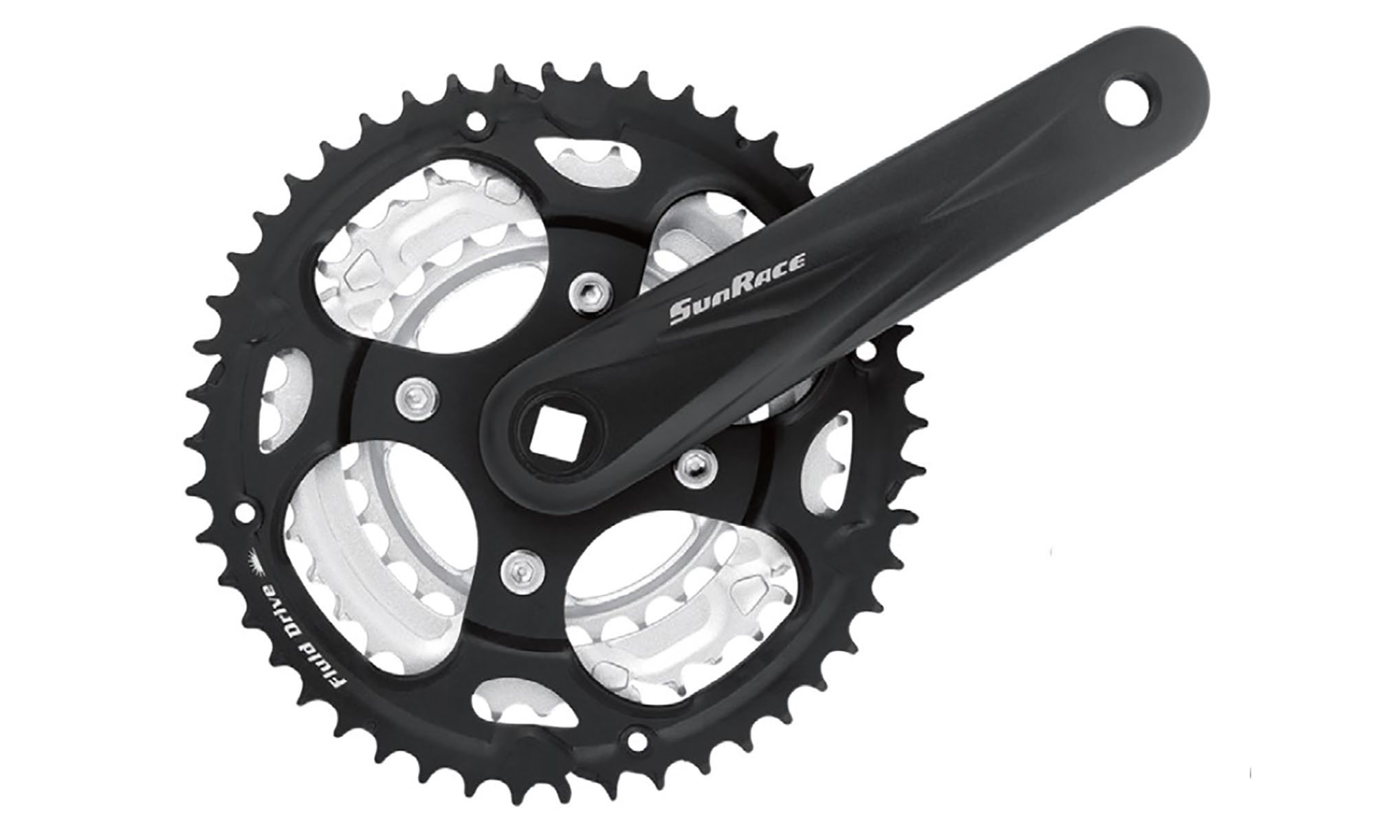Комплект шатунов SunRace FCM300 3 175 под квадрат, 175 мм, 48-38-28T, на 8/7 ск., с защитой, черный 