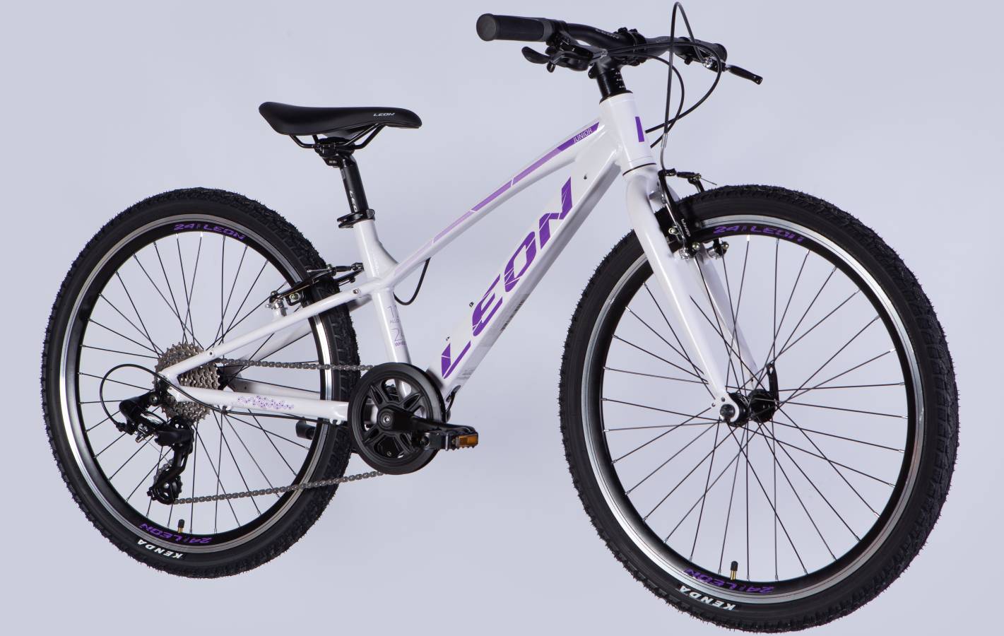 Велосипед Leon JUNIOR Vbr CS 24", размер XXS, рама 12", 2025, белый с сиреневым  7
