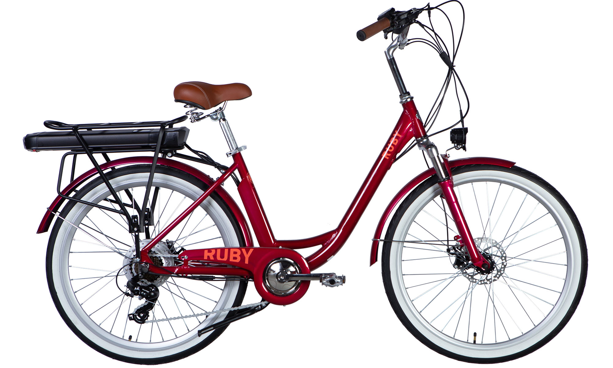 Велосипед с электроприводом Dorozhnik eRUBY DD FR 26", размер M, рама-17", 48B, 12.5А*ч, 500Вт, год 2025, бордовый 