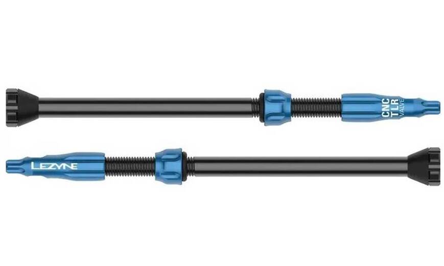 Ниппель для бескамерки Lezyne CNC TLR Valve, длина 80 мм, комплект 2 штуки, голубой