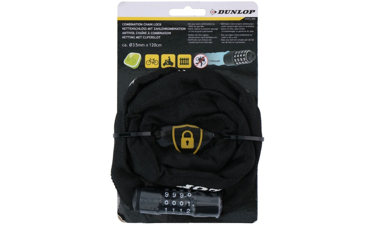 Замок велосипедний Dunlop кодовий 3.5х1200мм чорний 2