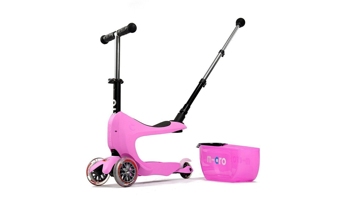 Самокат детский с ручкой Mini Micro 2go Deluxe Plus Розовый 2