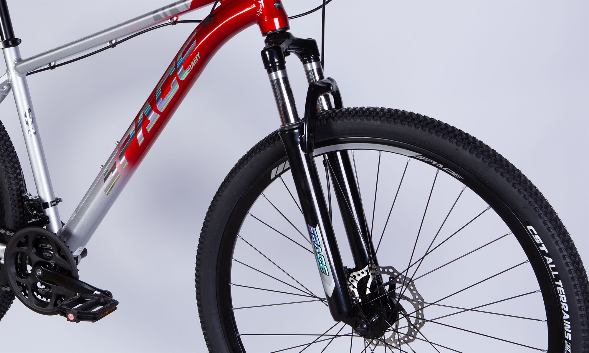 Велосипед SPACE PHAETON DD FR 29", AL, размер L, рама 20", 2025, серебристо-красный 6