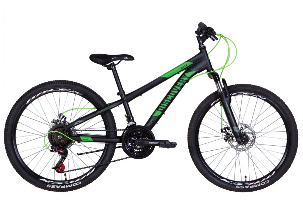 Фотография Велосипед Discovery RIDER AM DD 24" рама XXS (2022) Черно-зеленый